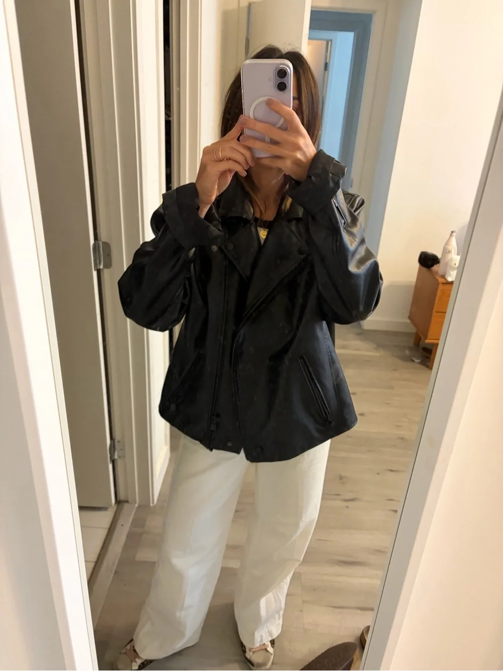 Anthropologie Classic Black Faux Leather oversized Jacket - Women's